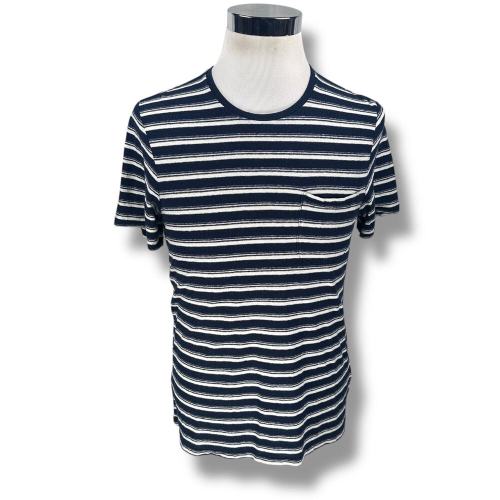 Outerknown T-Shirt Men’s Medium Blue White‎ Striped Hemp Blend Crew Neck Casual